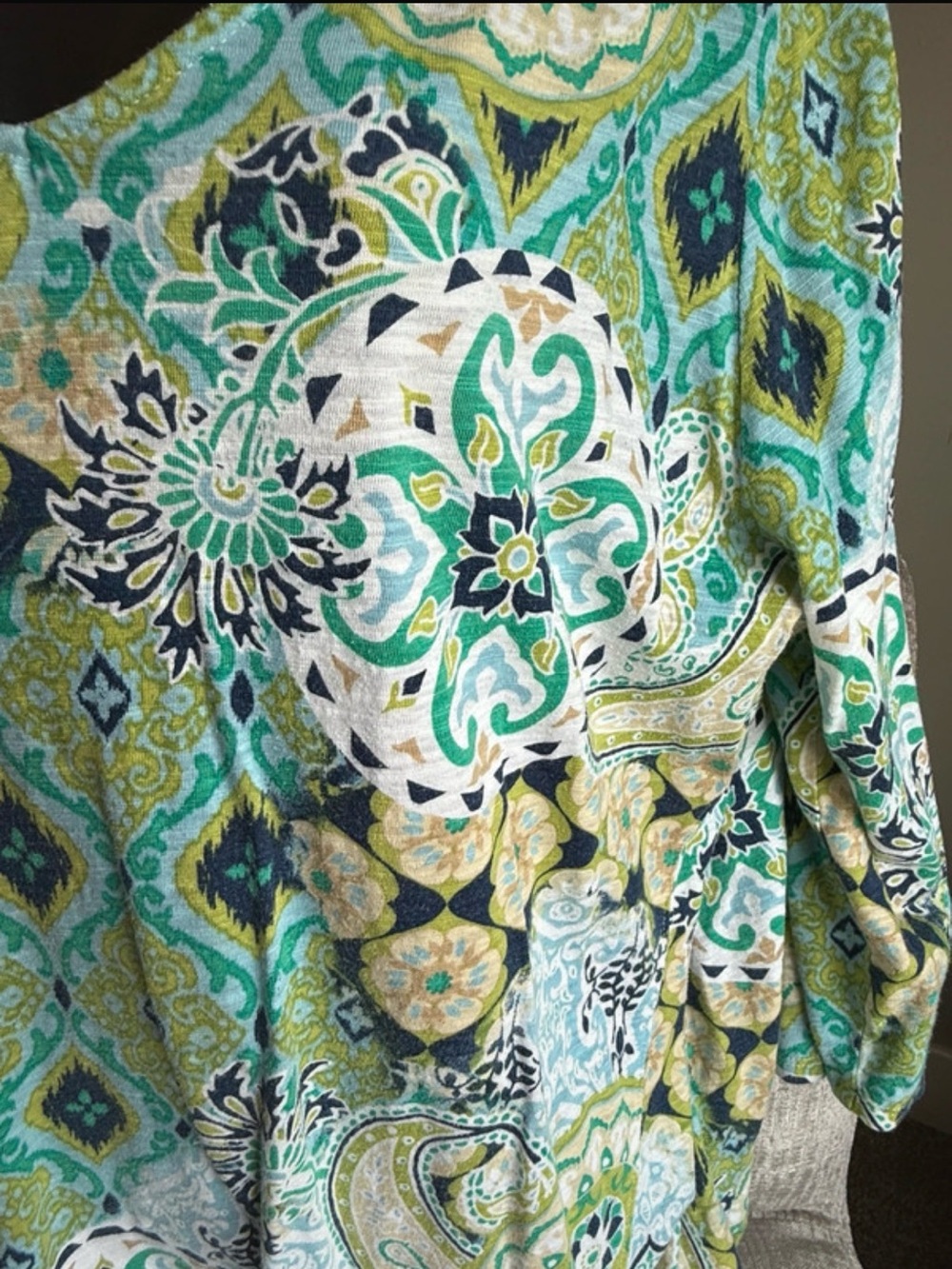 Chico's V-Neck Paisley Tunic - Green, Teal & Navy - Picture 2 of 5